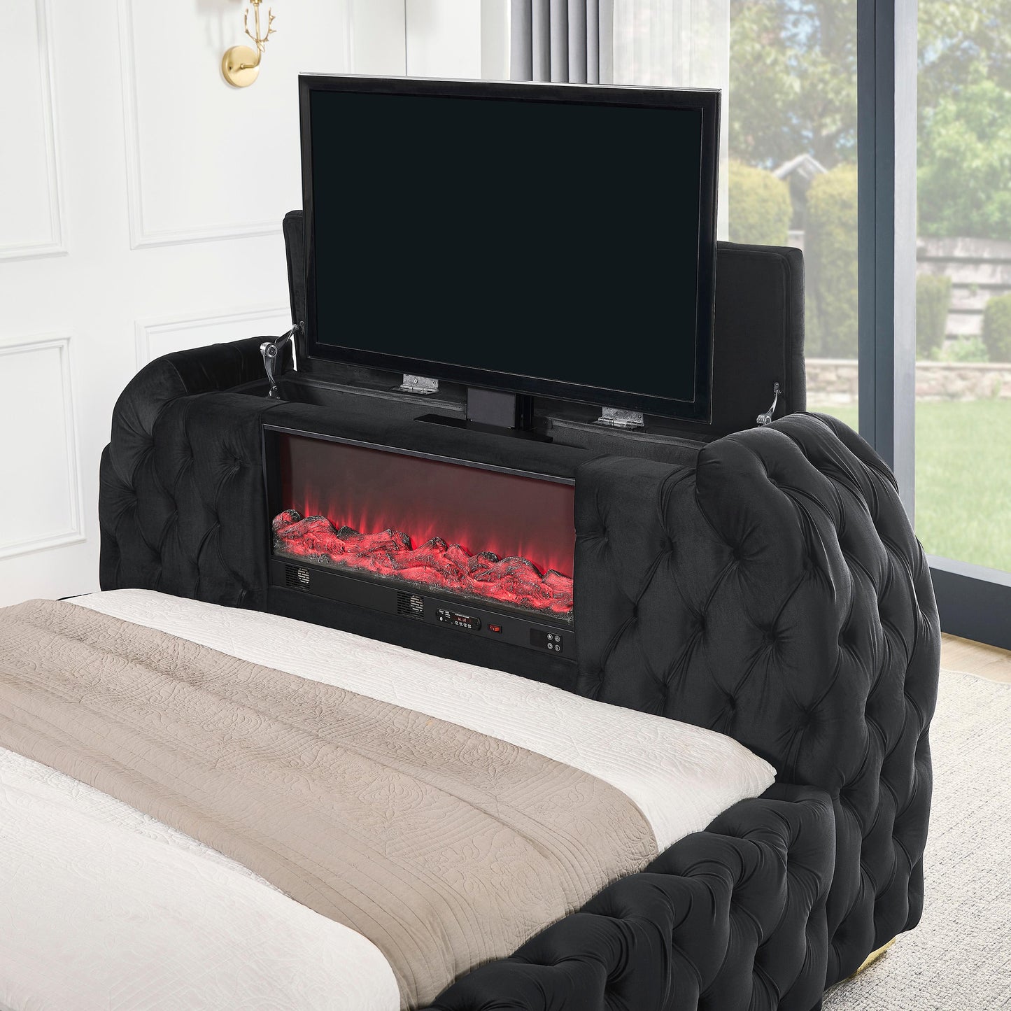 Crown Mark Natalia 5115BK-K King Bed with Fireplace and TV Lift - Black IMAGE 5