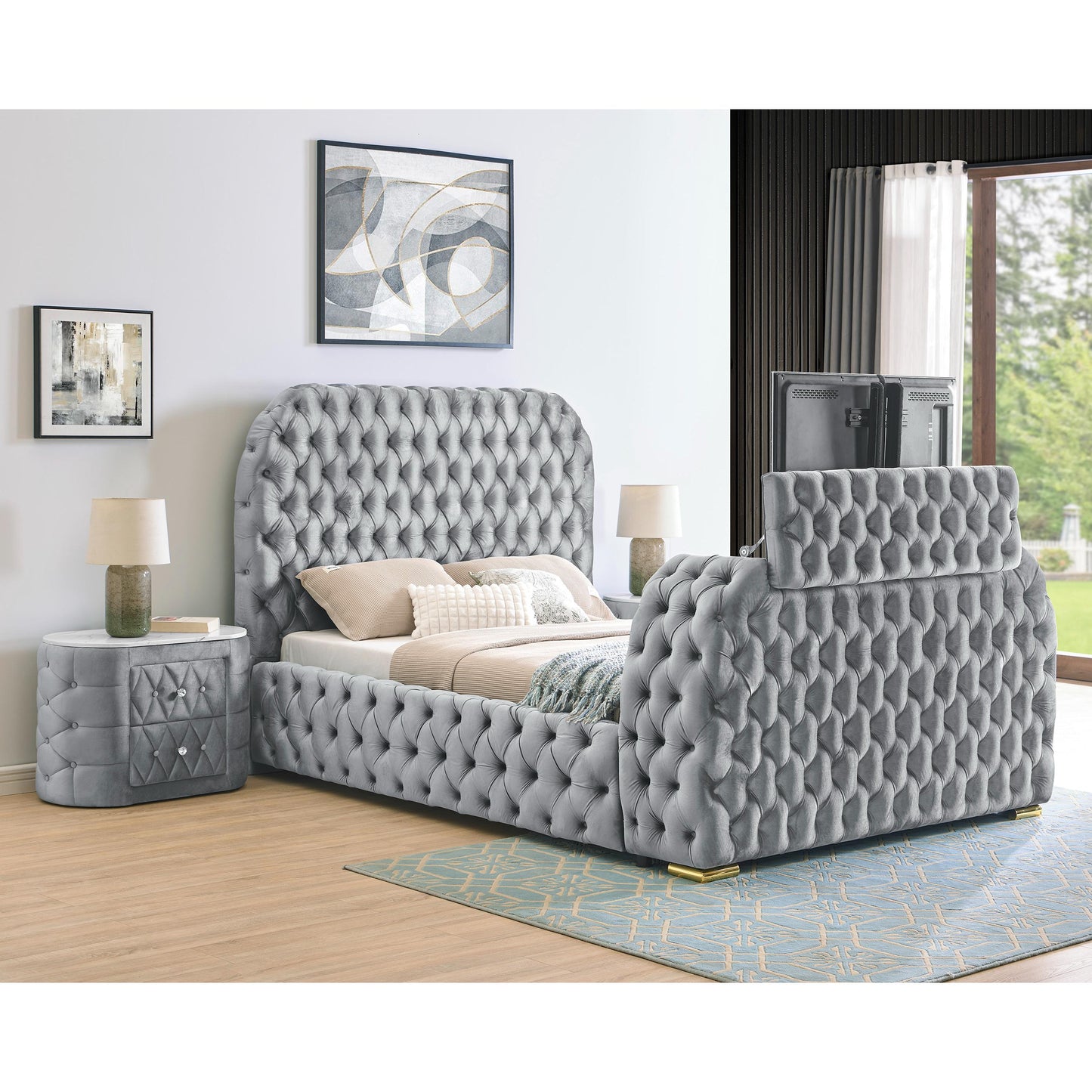 Crown Mark Natalia 5115GY-Q Queen Bed with Fireplace and TV Lift - Grey IMAGE 3