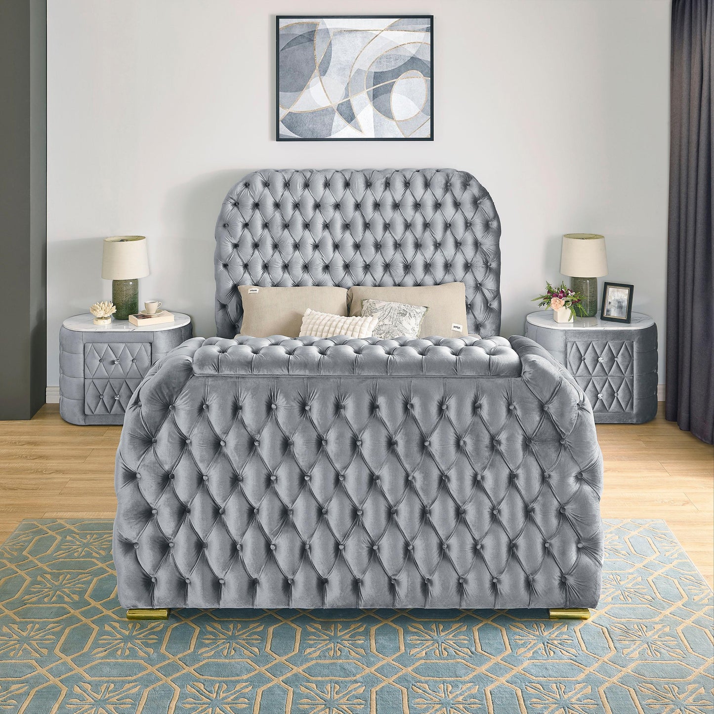 Crown Mark Natalia 5115GY-Q Queen Bed with Fireplace and TV Lift - Grey IMAGE 4