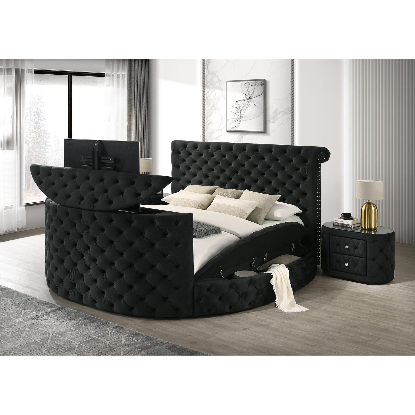 Crown Mark Voltare 5212BK-Q Queen Bed with Fireplace & TV Lift - Black IMAGE 5