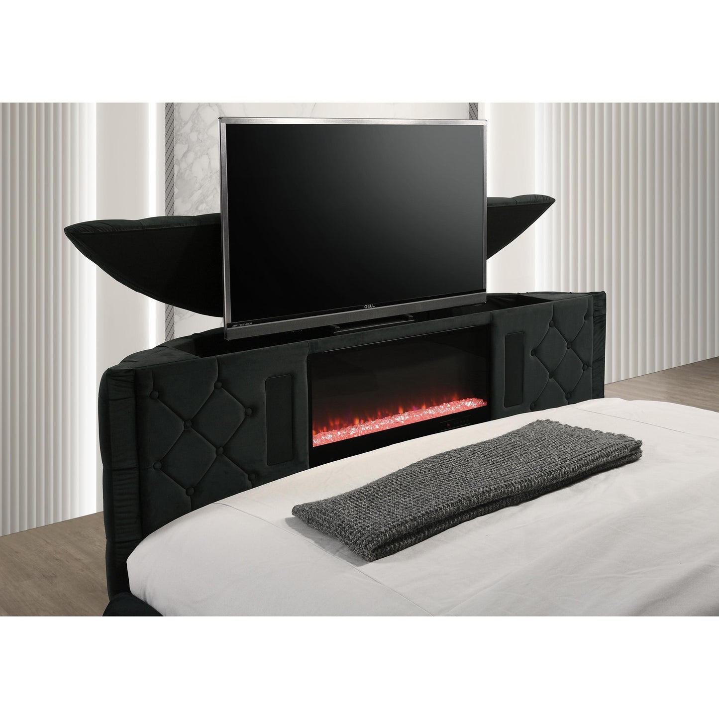 Crown Mark Voltare 5212BK-Q Queen Bed with Fireplace & TV Lift - Black IMAGE 7