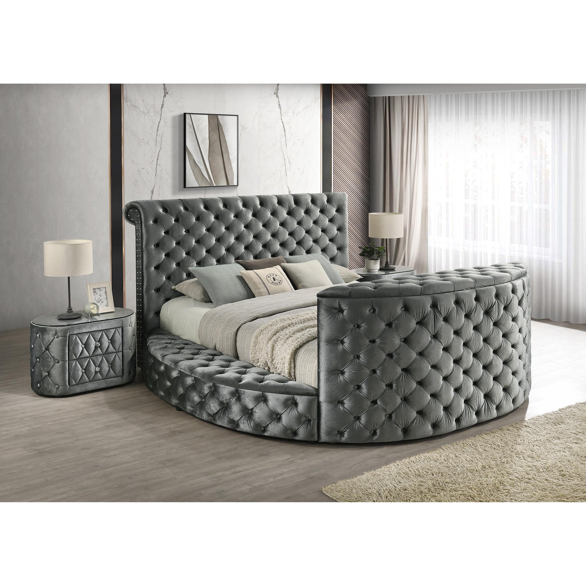 Crown Mark Voltare 5212GY-Q Queen Bed with Fireplace & TV Lift - Grey IMAGE 4