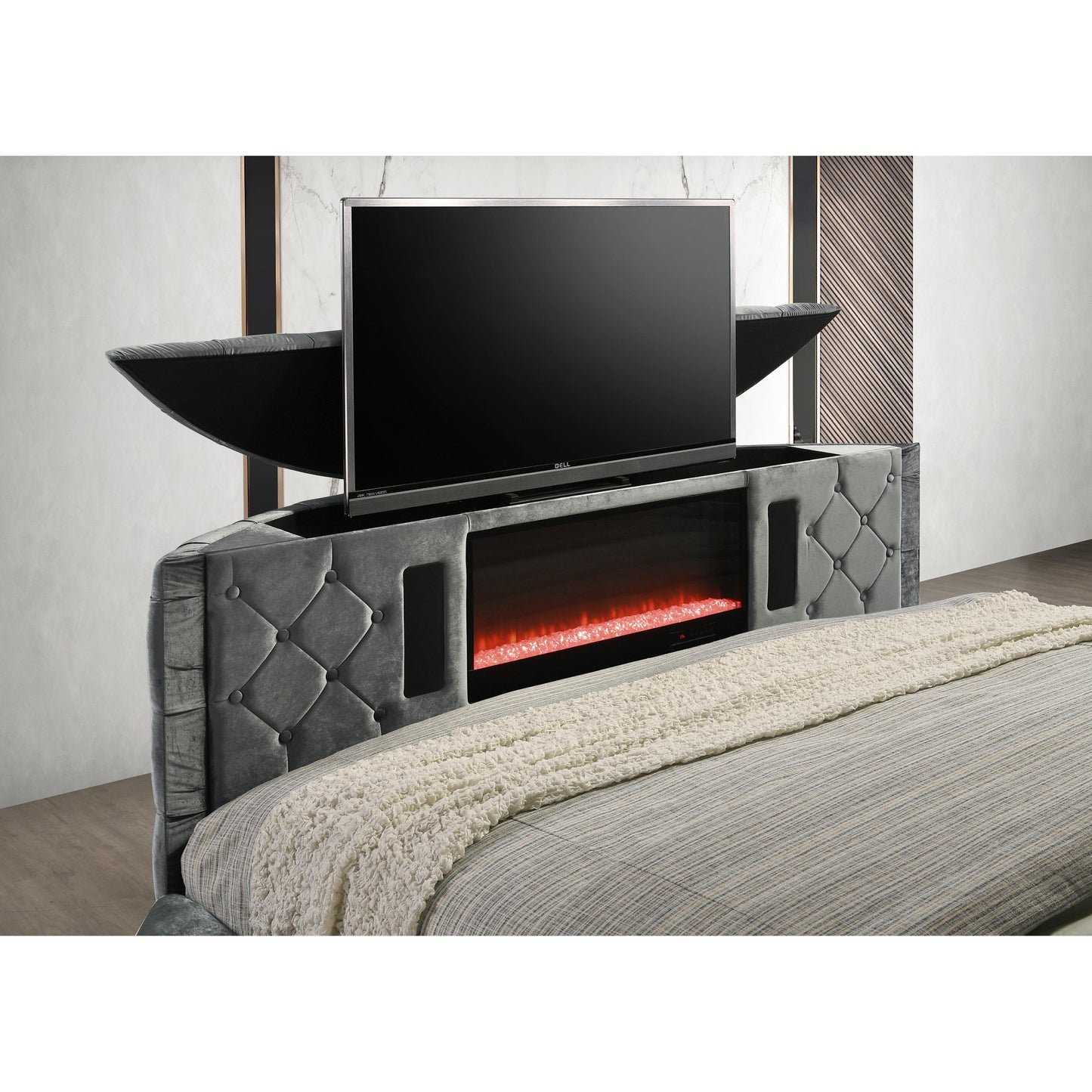Crown Mark Voltare 5212GY-Q Queen Bed with Fireplace & TV Lift - Grey IMAGE 7
