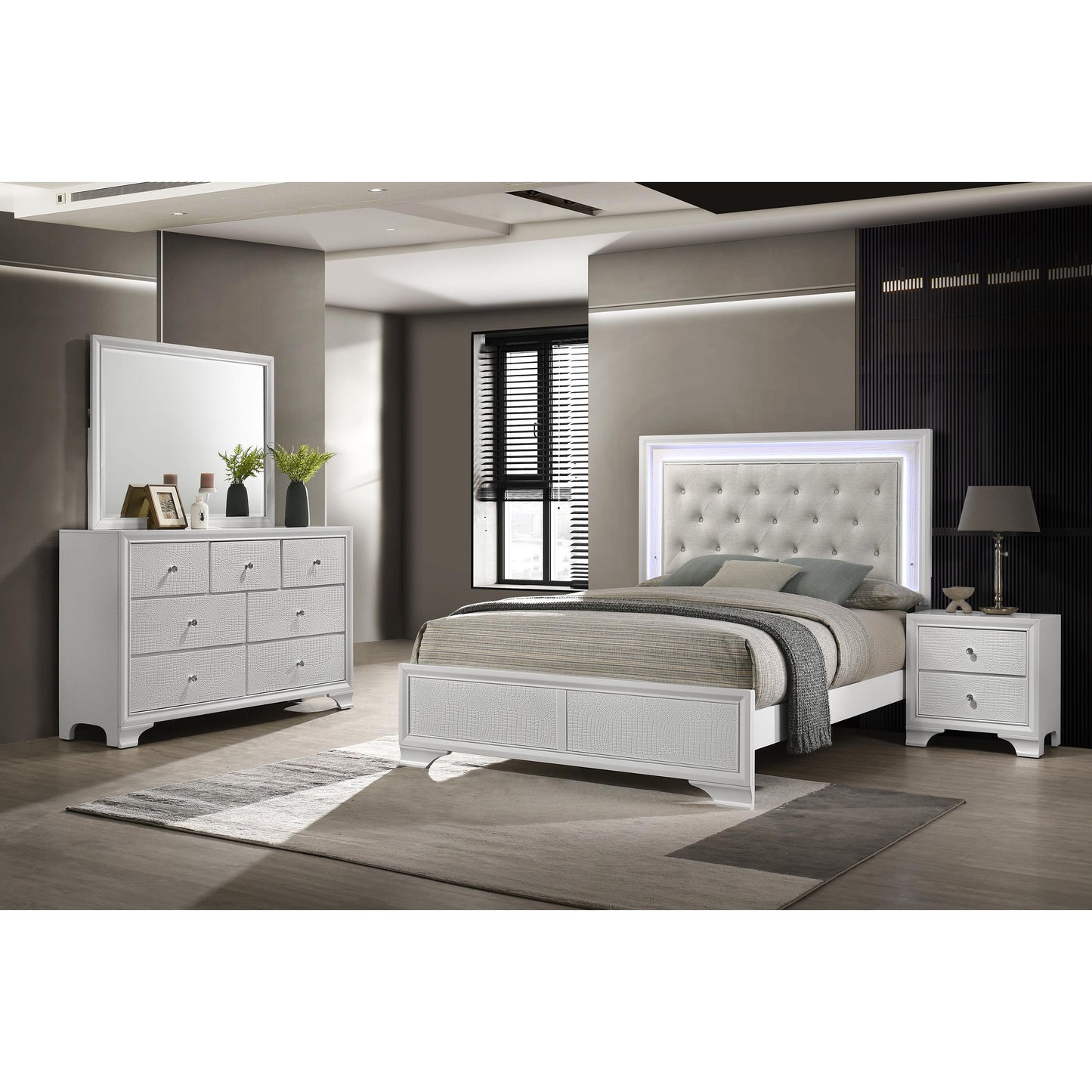 Crown Mark Lyssa B4312-F Full Bed with LED - Oat/Frost IMAGE 4