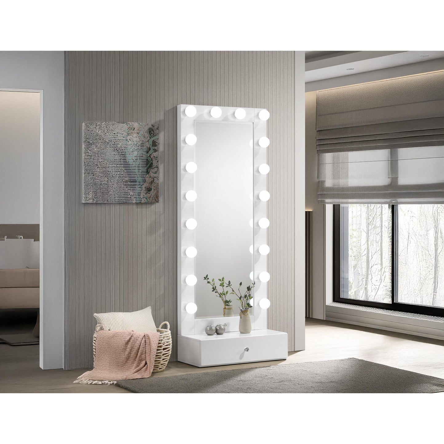 Crown Mark Luxo B4852WH-DB-SET Tall Lighted Vanity with Drawer - White IMAGE 4