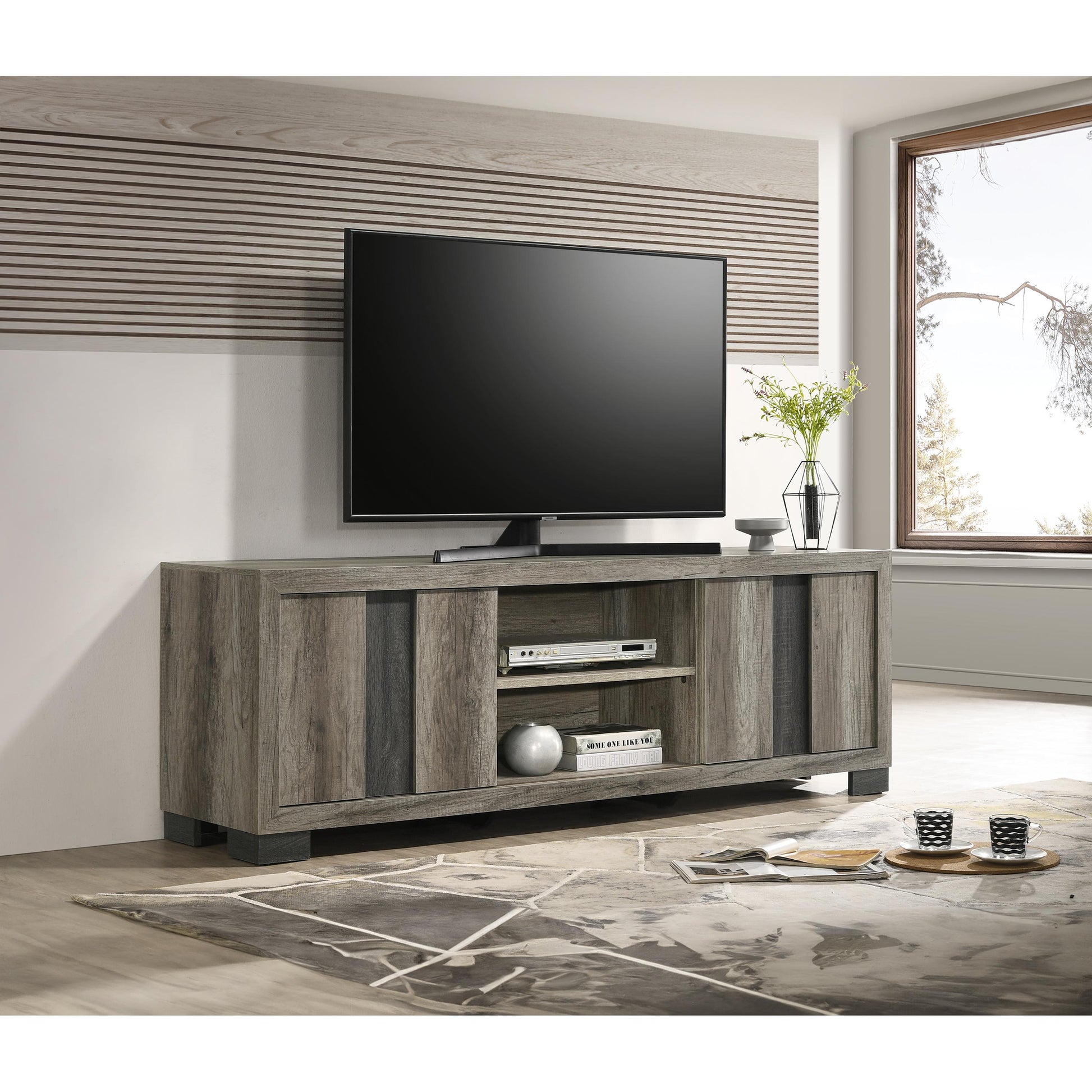 Crown Mark Rangley B6830-99 TV Stand - Grey/Brown IMAGE 4