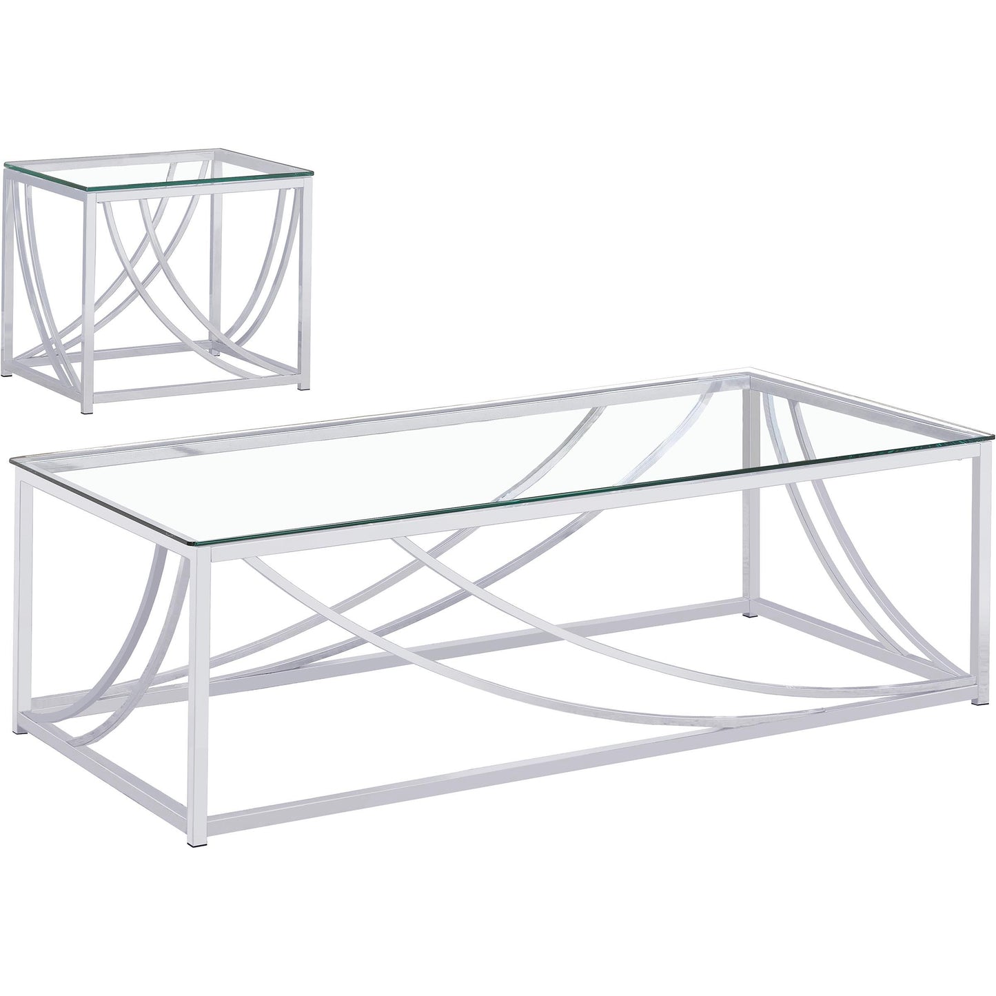 Coaster Furniture Lille 720498-S2 2-piece Glass Top Coffee And End Table Set - Chrome IMAGE 2