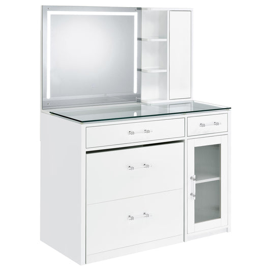 Coaster Furniture Flora 930218 2-drawer Vanity Set with LED Mirror - White High Gloss IMAGE 1