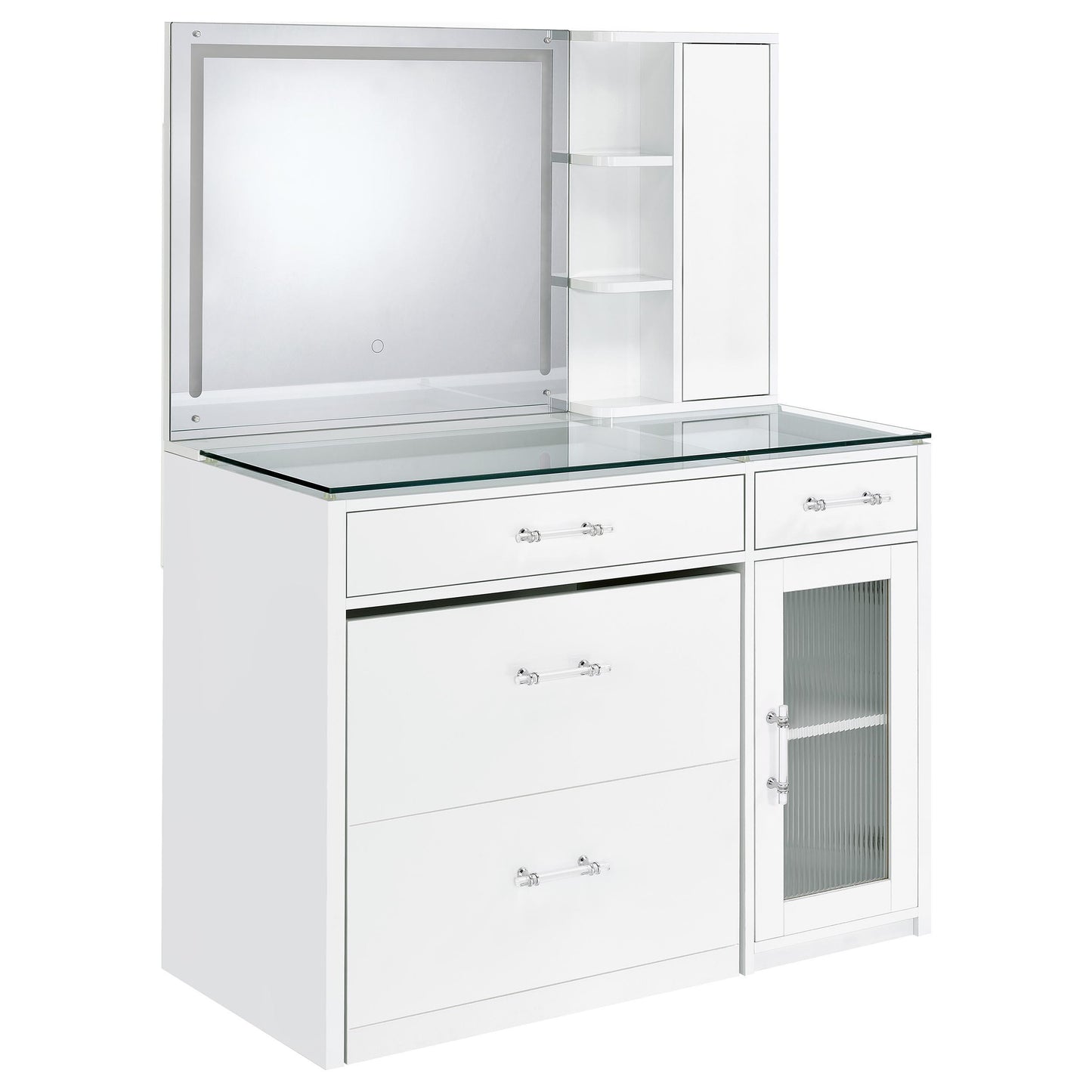 Coaster Furniture Flora 930218 2-drawer Vanity Set with LED Mirror - White High Gloss IMAGE 4