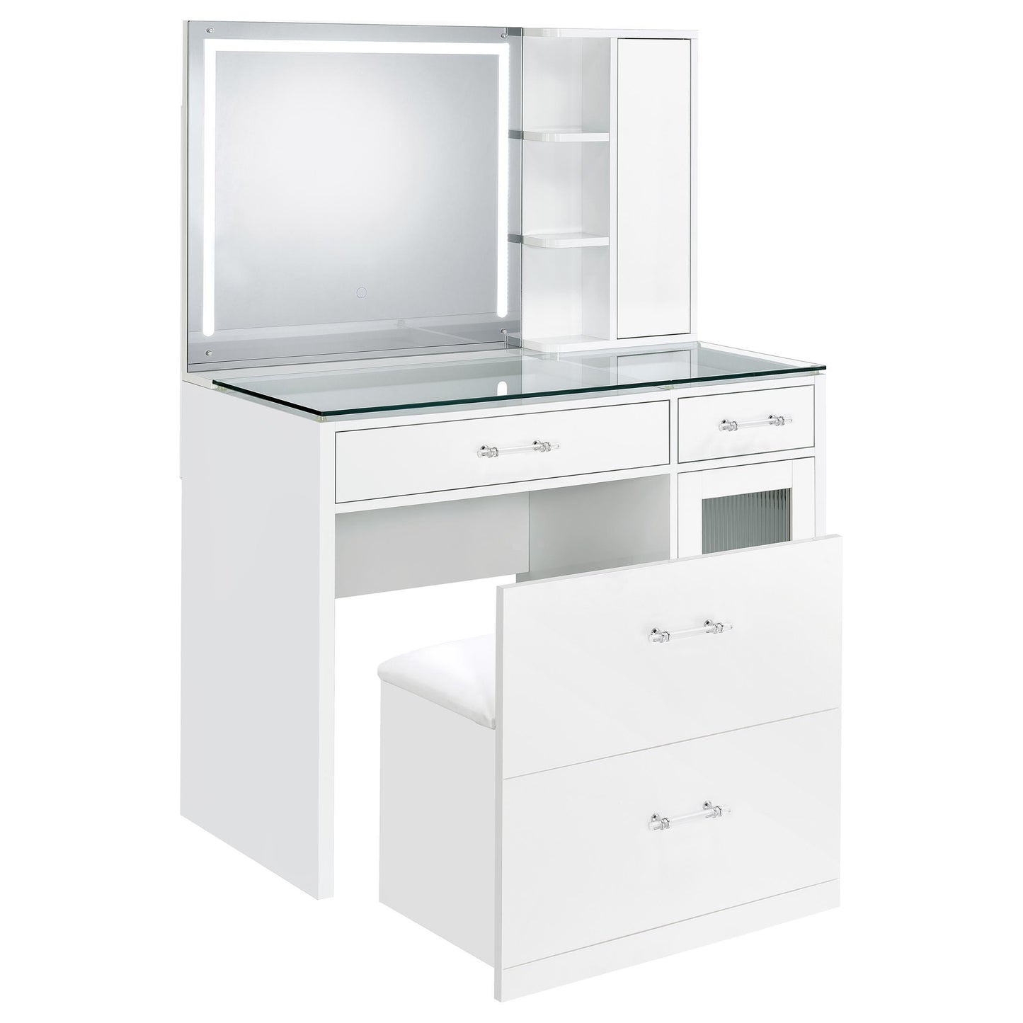 Coaster Furniture Flora 930218 2-drawer Vanity Set with LED Mirror - White High Gloss IMAGE 5