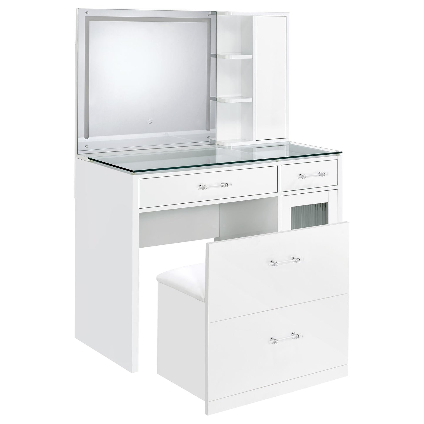Coaster Furniture Flora 930218 2-drawer Vanity Set with LED Mirror - White High Gloss IMAGE 6
