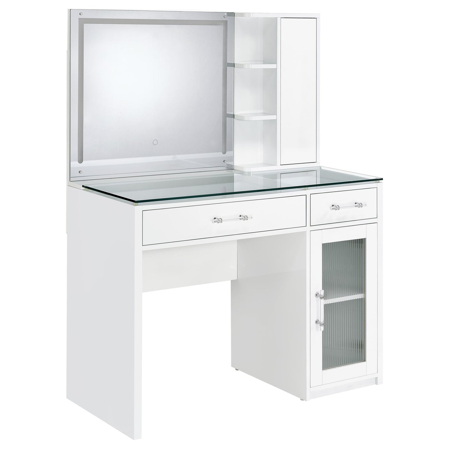 Coaster Furniture Flora 930218 2-drawer Vanity Set with LED Mirror - White High Gloss IMAGE 7