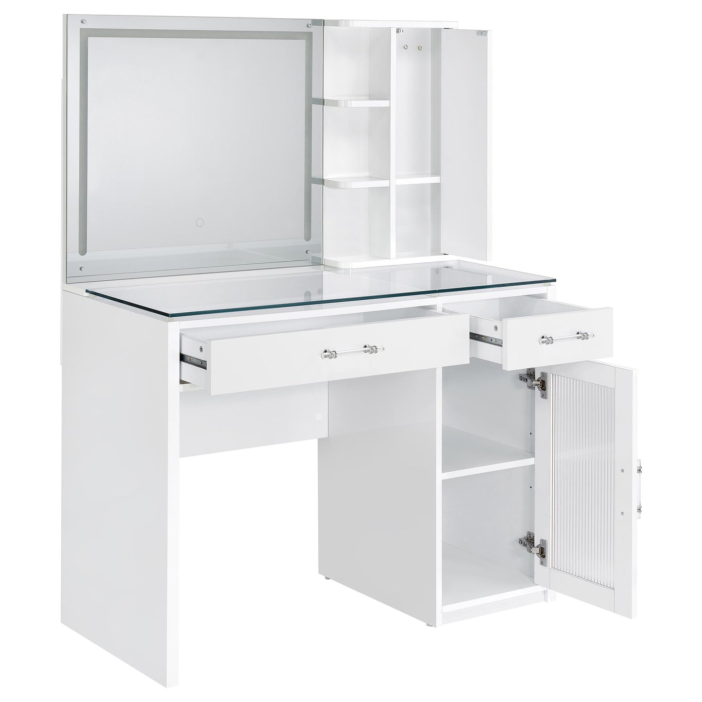 Coaster Furniture Flora 930218 2-drawer Vanity Set with LED Mirror - White High Gloss IMAGE 8