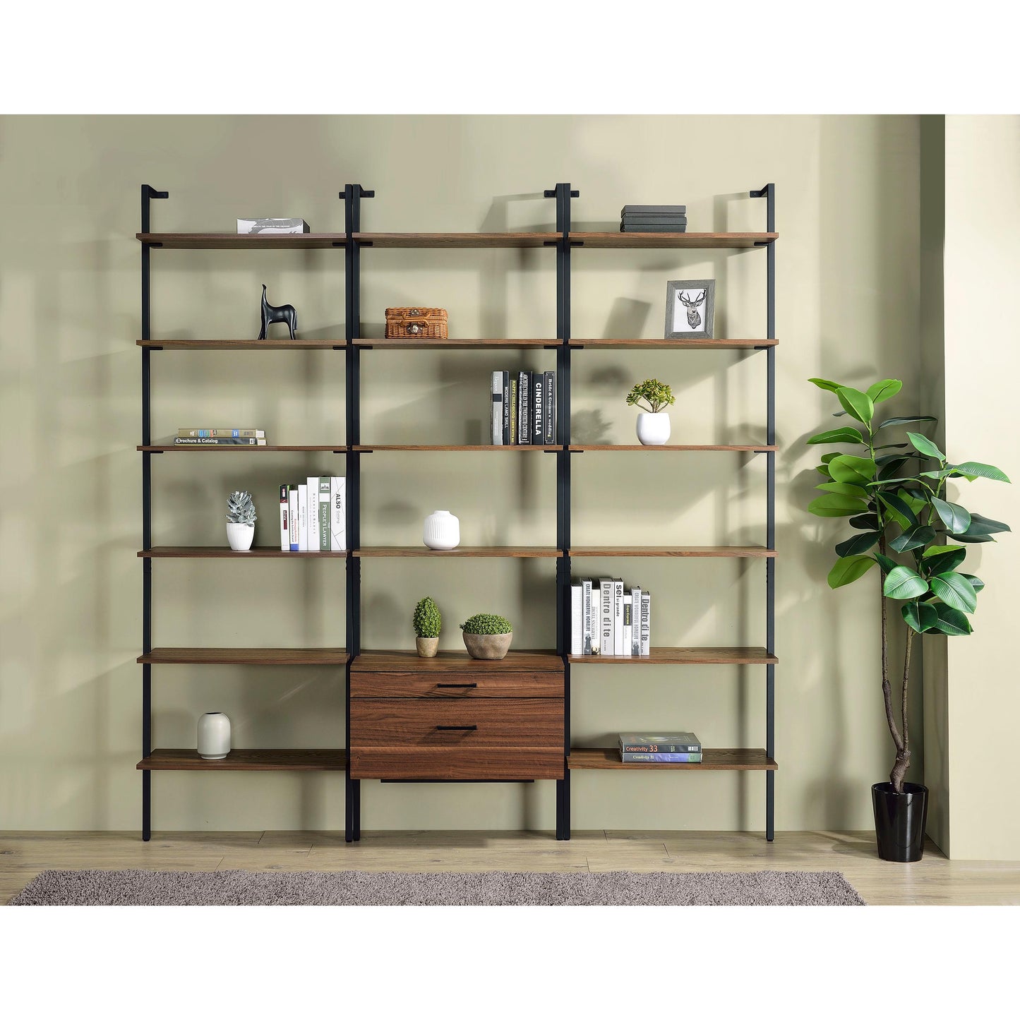 Coaster Furniture Owens 980074-S3 3-piece 96-inch Wall Mounted Bookshelf Set - Walnut IMAGE 2
