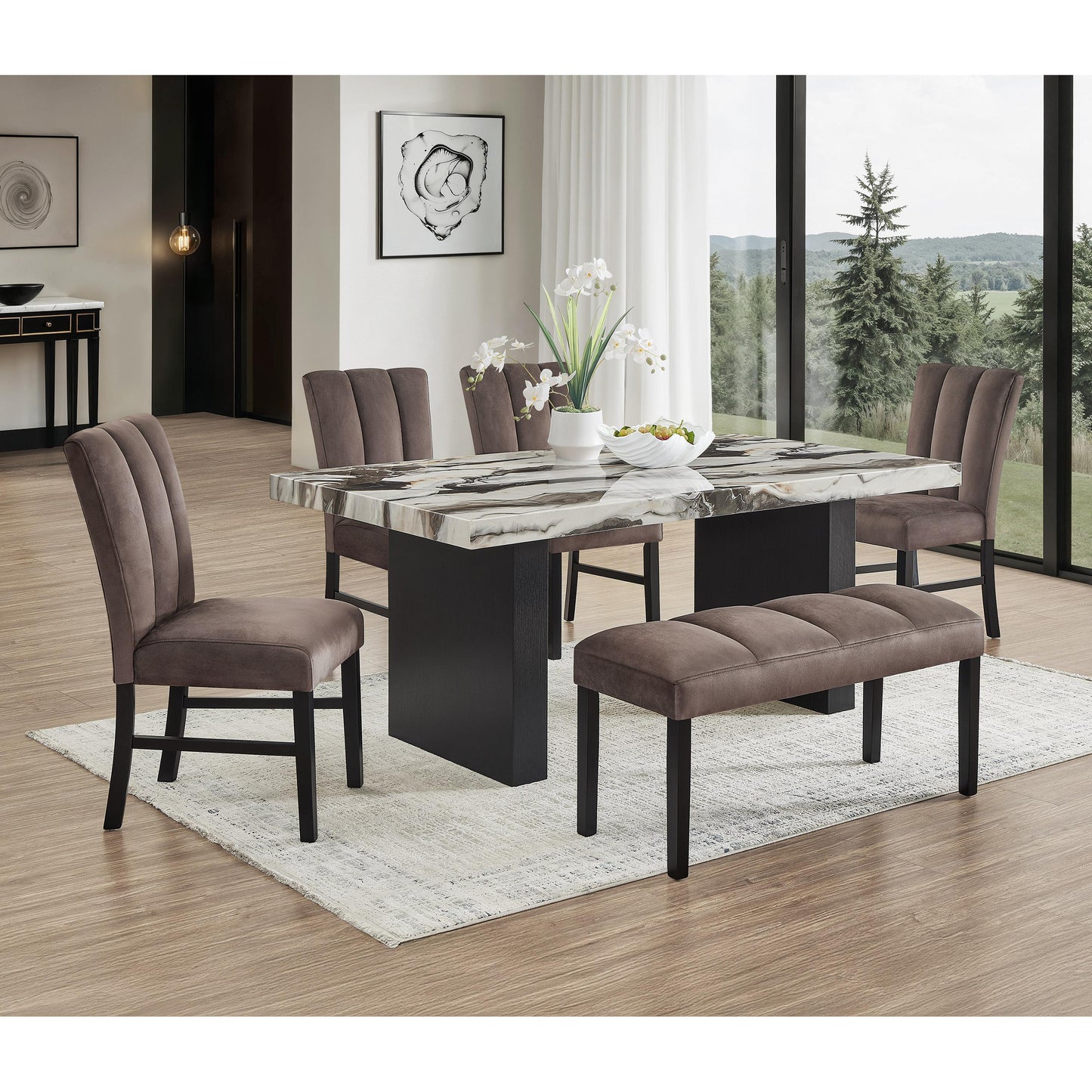 Crown Mark Vega Dining Table with Faux Marble Top and Pedestal Base 1420T-3972-LEG/1420T-3972-TOP IMAGE 3