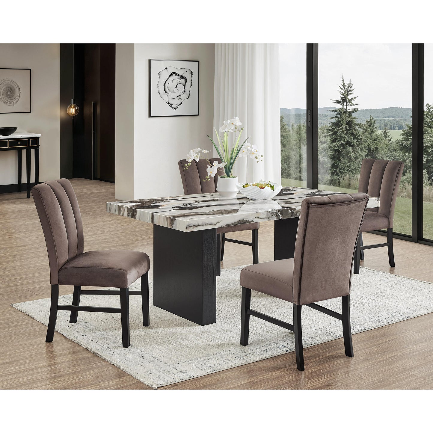 Crown Mark Vega Dining Table with Faux Marble Top and Pedestal Base 1420T-3972-LEG/1420T-3972-TOP IMAGE 4