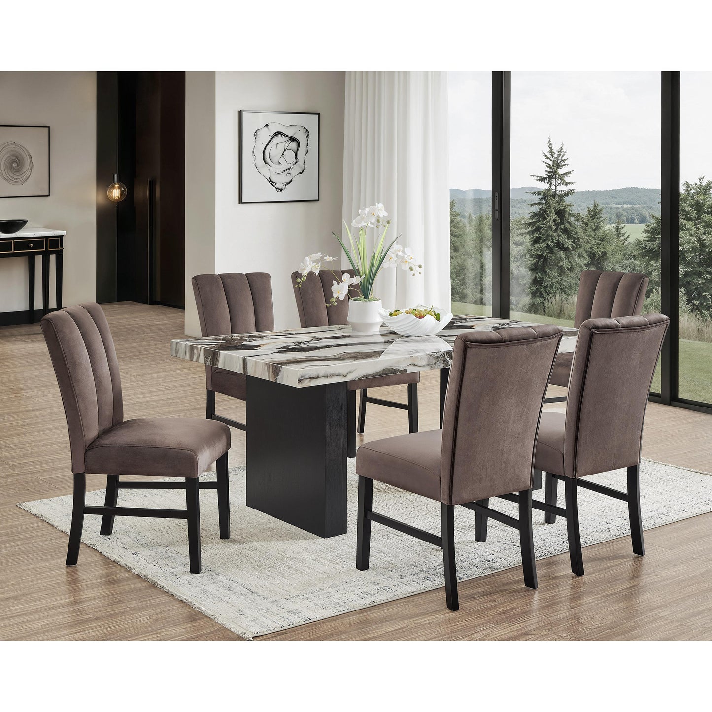 Crown Mark Vega Dining Table with Faux Marble Top and Pedestal Base 1420T-3972-LEG/1420T-3972-TOP IMAGE 5