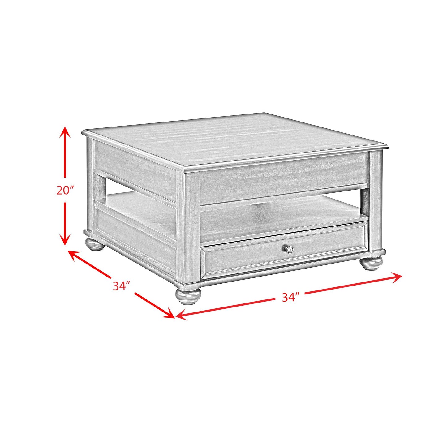 Elements International Wagner T-15740-5-SCT Square Lift-Top Coffee Table IMAGE 11