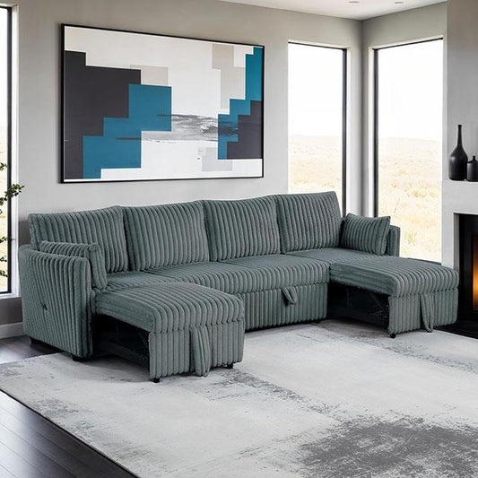 Furniture of America Denholme SL64002DG-SECT U-Sectional with Pull Out IMAGE 1