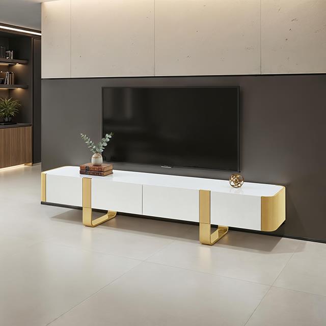 Furniture of America Larvik FM-AC8027GD-TV TV Stand White with Gold Frame IMAGE 2
