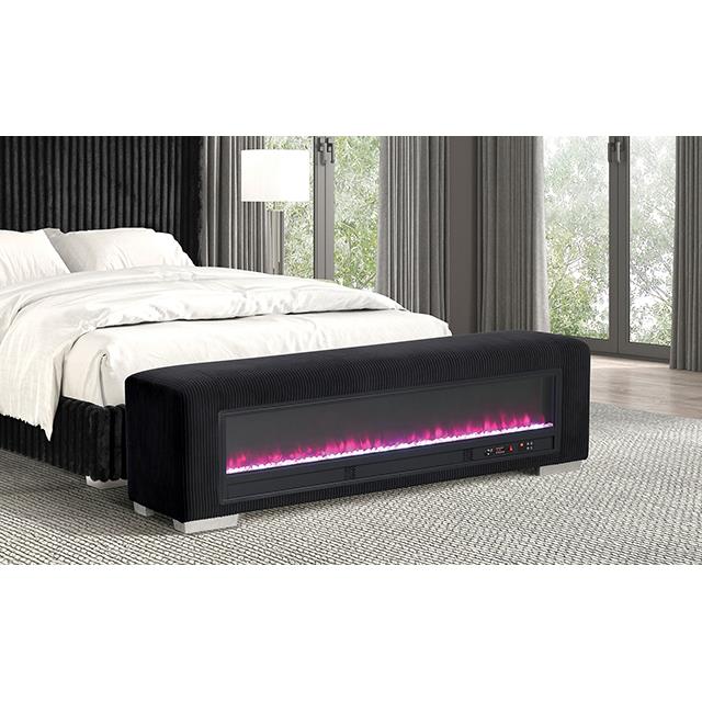 Furniture of America Elnath FM-BN6001BK Bench with Visual Crystal Fireplace IMAGE 2