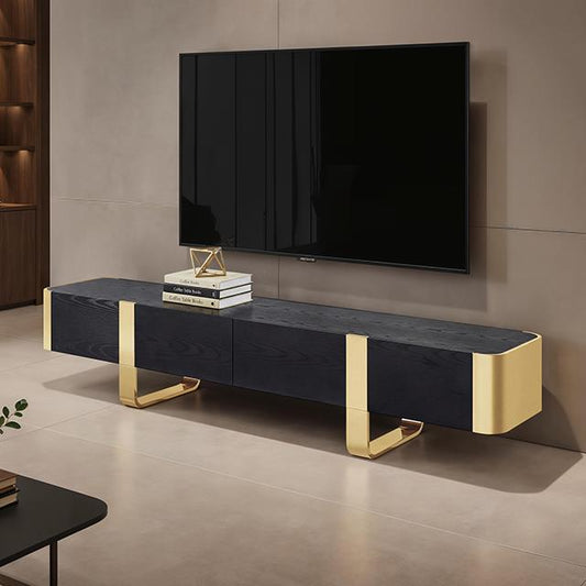 Furniture of America Leknes FM-AC8028GD-TV TV Stand Black with Gold Frame IMAGE 1