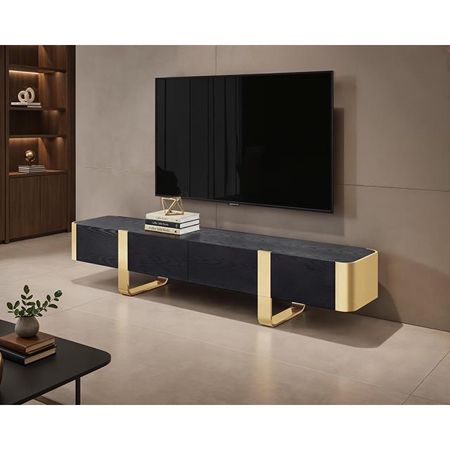 Furniture of America Leknes FM-AC8028GD-TV TV Stand Black with Gold Frame IMAGE 2