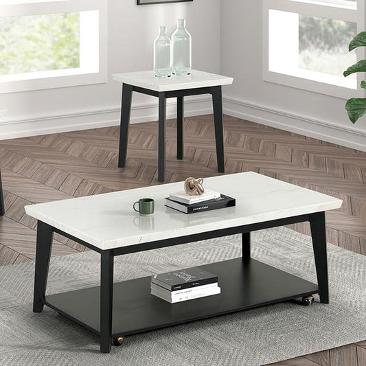 Furniture of America Thisted FM44002WH-CR Rectangle Marble Coffee Table with Casters IMAGE 1