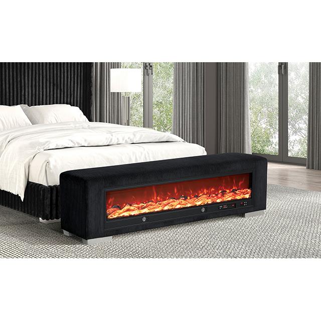 Furniture of America Elnath FM-BN6001BB Bench with Visual Wood Log Fireplace IMAGE 2