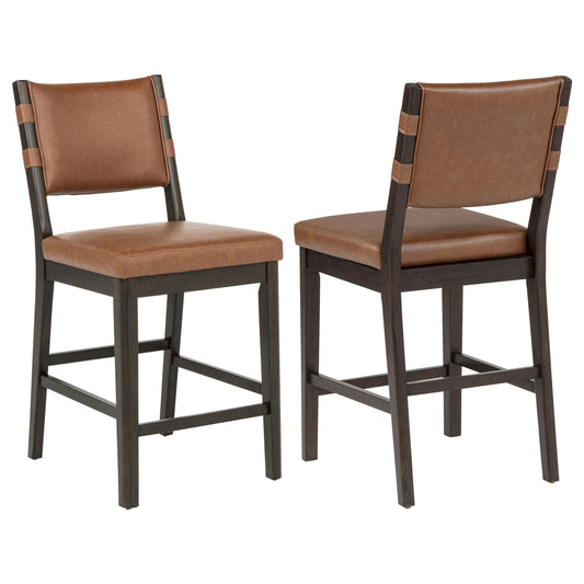 Coaster Furniture Tegan 107079 Set of 2 Faux Leather Upholstered Counter Height Chair - Cognac IMAGE 1