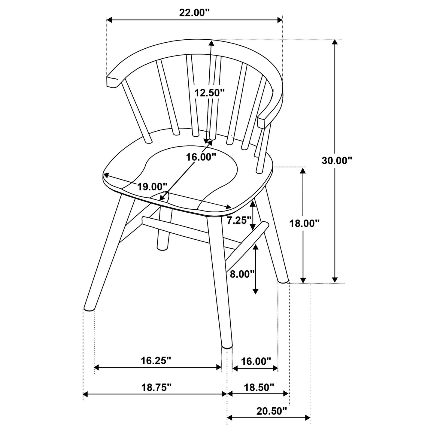 Coaster Furniture Jeffries 107202WAL Set of 2 Windsor Wood Dining Side Chair - Walnut IMAGE 12