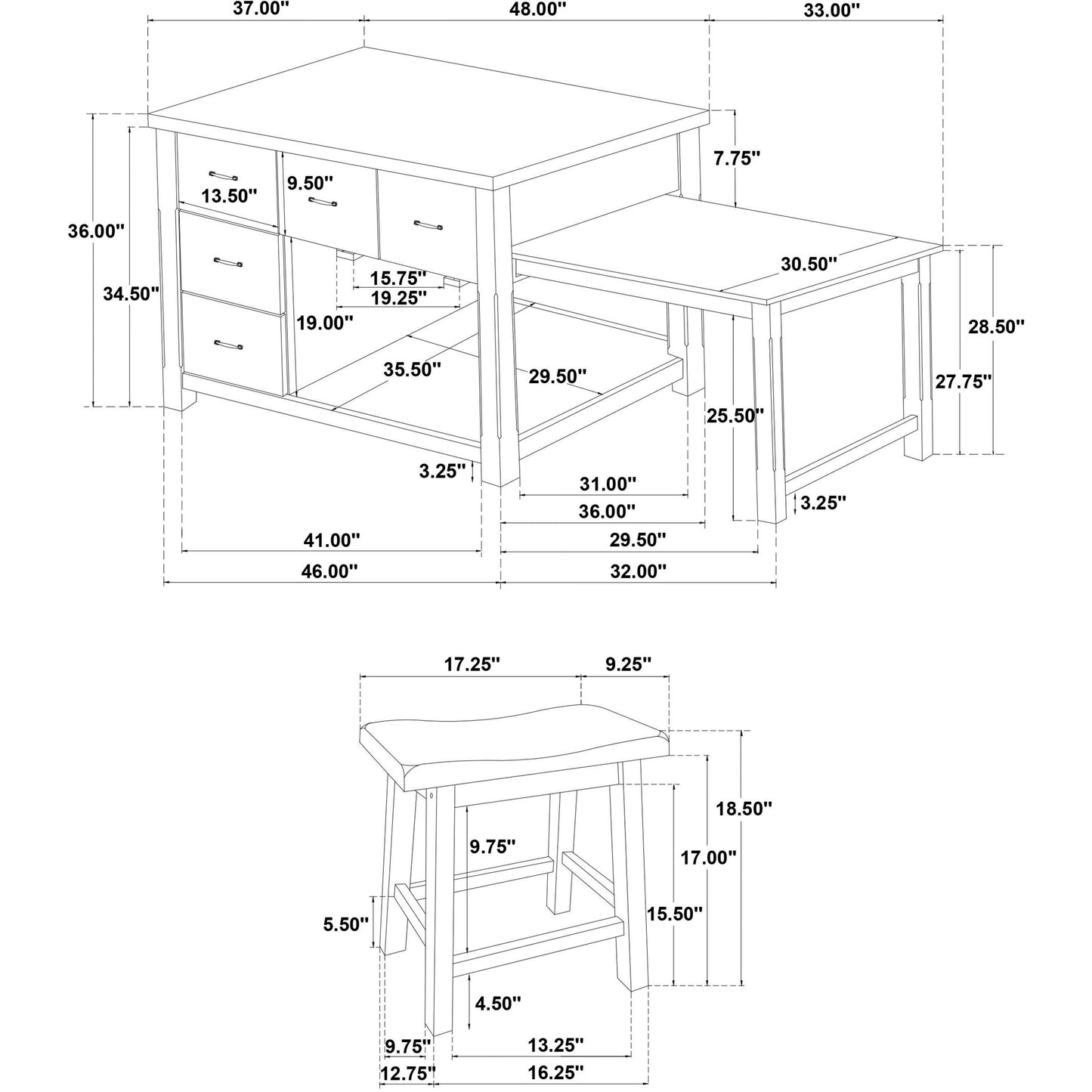 Coaster Furniture Mayfair 182446 3-piece Kitchen Island with Extension Table - Dark Oak IMAGE 14