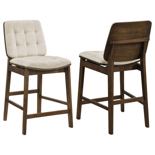 Coaster Furniture Redbridge 193959WAL Set of 2 Velvet Upholstered Counter Chair - Cream/Walnut IMAGE 1