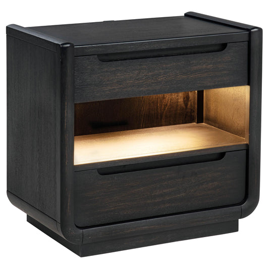 Coaster Furniture Leandro 222492 2-drawer LED Nightstand with USB - Burnished Black IMAGE 1