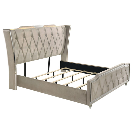 Coaster Furniture Lorient 222661KE Eastern King LED Upholstered Bed - Ivory/Camel IMAGE 1