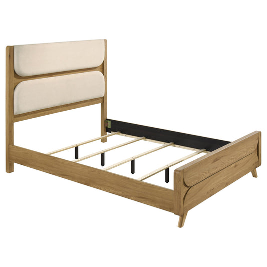 Coaster Furniture Bennett 222901Q 63-inch Queen Upholstered Panel Bed - Cream/Light Oak IMAGE 1