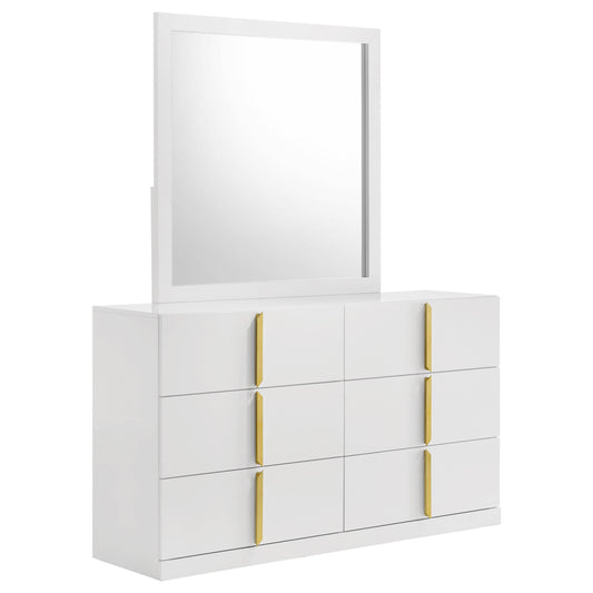 Coaster Furniture Ines 223093M 6-drawer Bedroom Dresser with Mirror - White High Gloss IMAGE 1