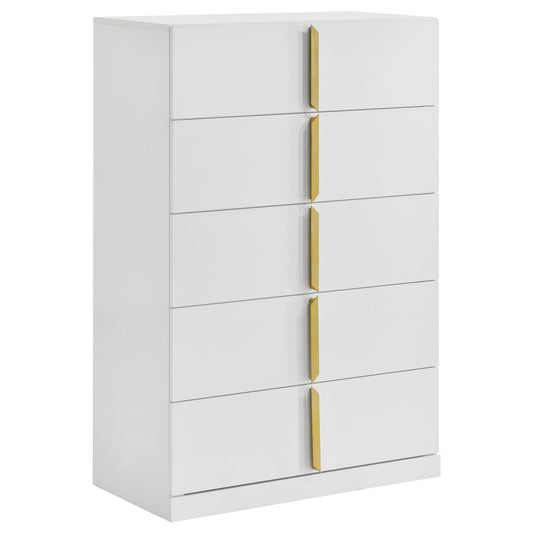 Coaster Furniture Ines 223095 5-drawer Bedroom Chest - White High Gloss IMAGE 1