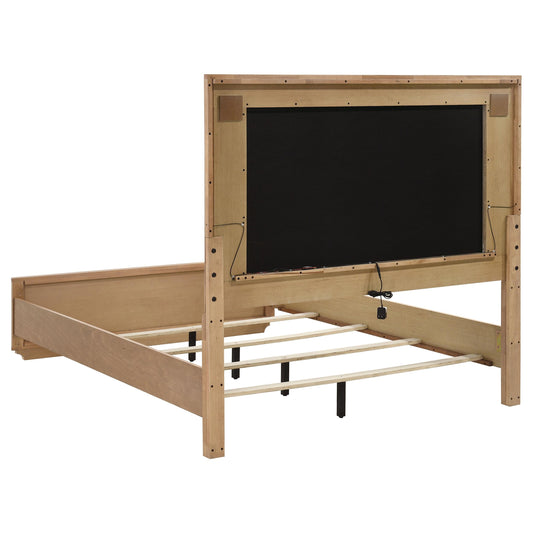 Coaster Furniture Leanne 223131Q Queen LED Panel Bed - Off White/Light Oak IMAGE 1
