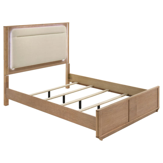 Coaster Furniture Leanne 223131Q Queen LED Panel Bed - Off White/Light Oak IMAGE 1