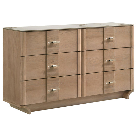 Coaster Furniture Leanne 223133 6-drawer Sinter Stone Top Dresser Cabinet - Light Oak IMAGE 1