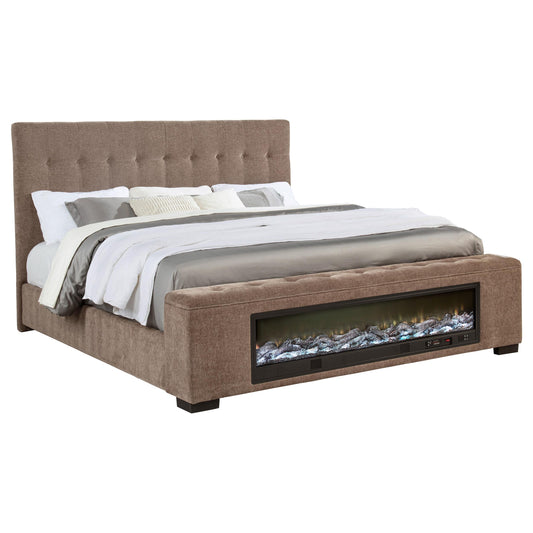 Coaster Furniture Senna 305811Q Upholstered Queen Audio Flame Visualizer Bed - Brown IMAGE 1