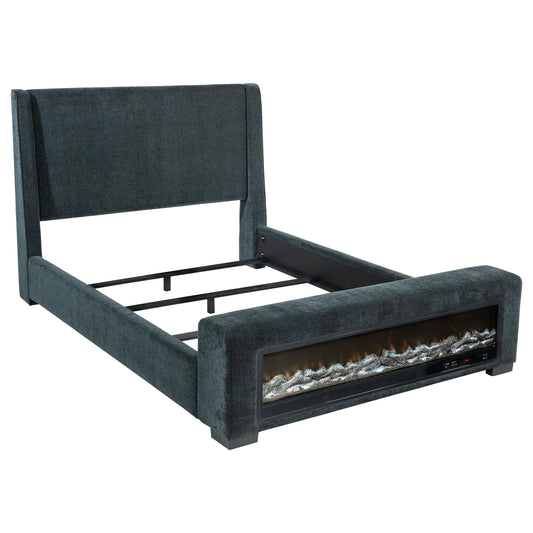 Coaster Furniture Preston 305821Q Upholstered Queen Audio Flame Visualizer Bed - Dark Blue IMAGE 1