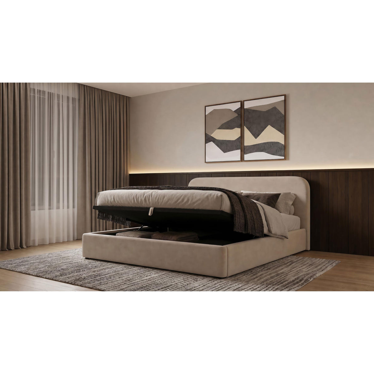 Coaster Furniture Anders 306037BEIKE Upholstered Eastern King Storage Lift Platform Bed - Beige IMAGE 9