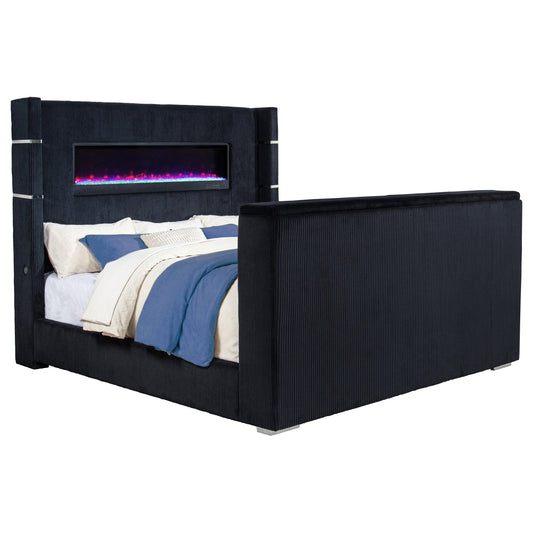 Coaster Furniture Tisdall 315868BLKKE Eastern King Flame Visualizer Wingback TV Bed - Black IMAGE 1