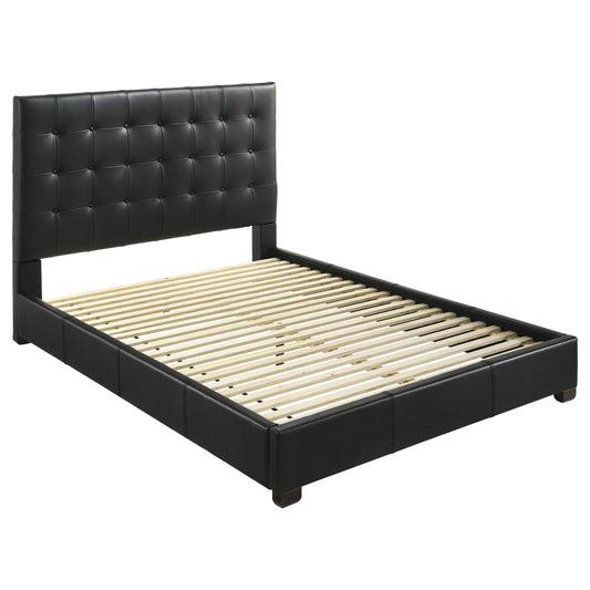 Coaster Furniture Medley 315911BLKQ Genuine Leather Queen Panel Platform Bed - Black IMAGE 1