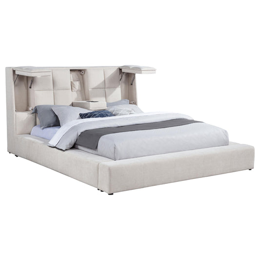 Coaster Furniture Dreux 315948CRMQ Upholstered Queen Panel Platform Bed - Cream IMAGE 1