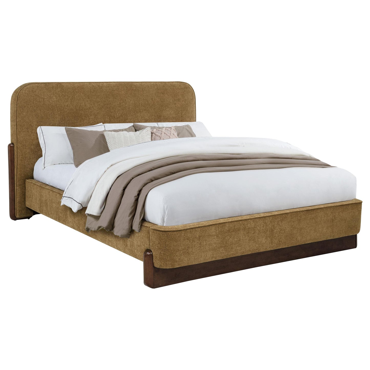 Coaster Furniture Baldacci 315954Q Upholstered Queen Platform Bed - Curry/Walnut IMAGE 11