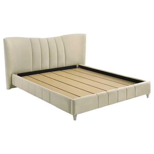 Coaster Furniture Evelyn 315956KE Upholstered Eastern King Panel Platform Bed - Ivory IMAGE 1