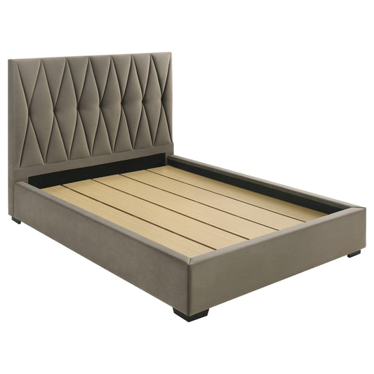 Coaster Furniture Delsea 315975Q Upholstered Queen Panel Platform Bed - Light Brown IMAGE 1